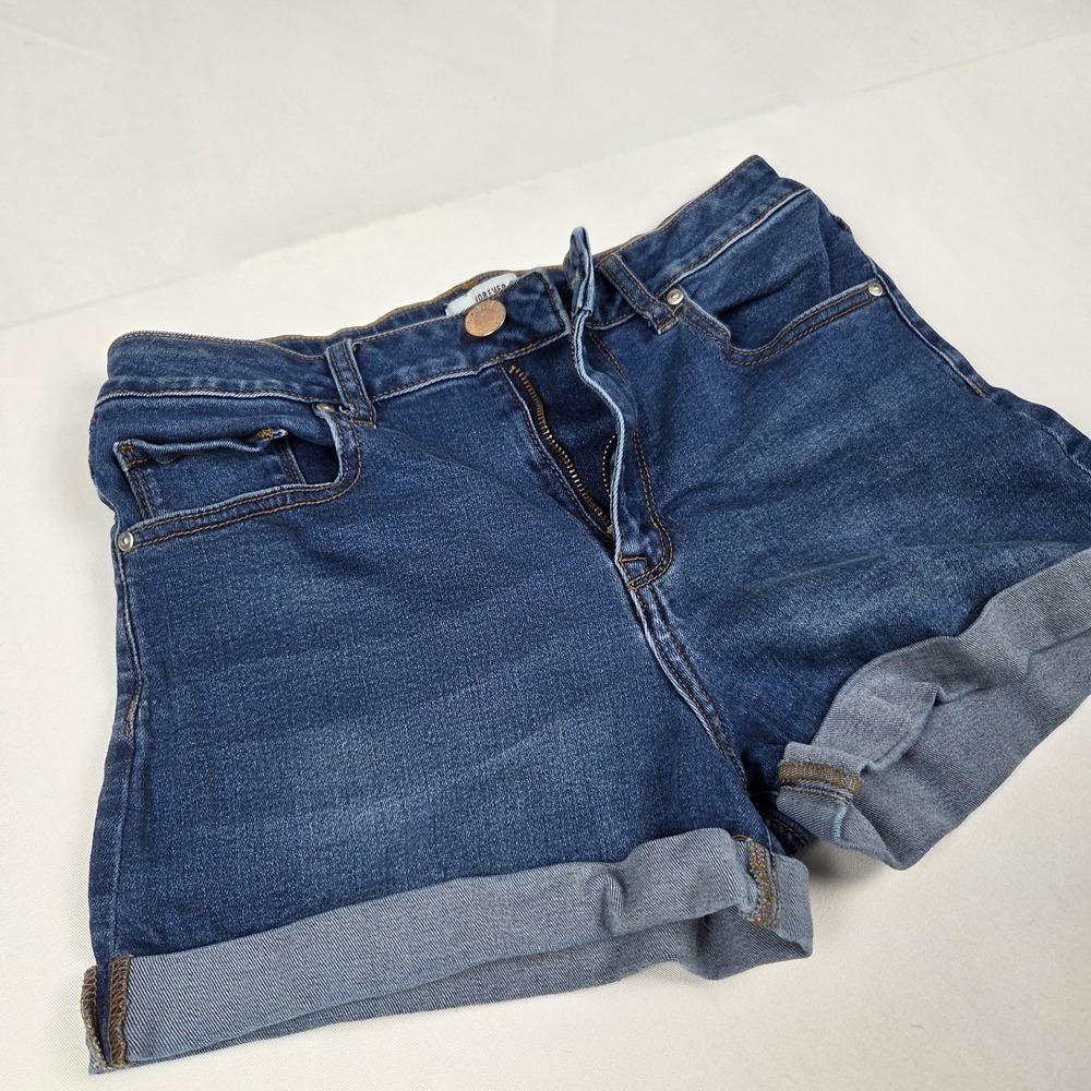 Forever 21 Womens Denim Shorts Dark Wash Cuffed High Rise Blue Size 27